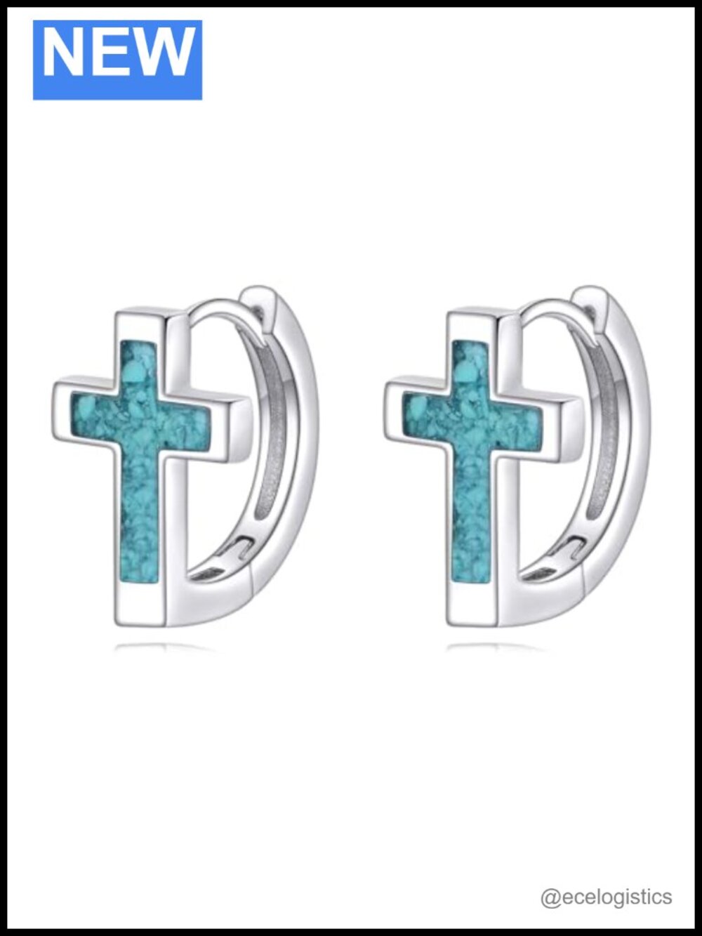925 Sterling Silver Cross Turquoise Hoop Earrings Hypoallergenic 13mm